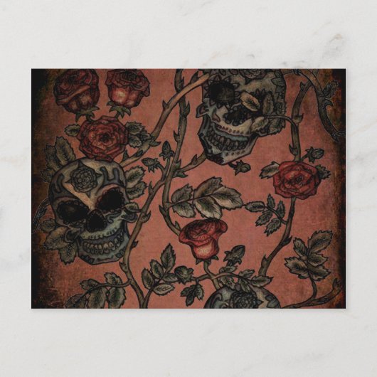 Wetterzuckerkulls und Rose Postkarte (Vorderseite)