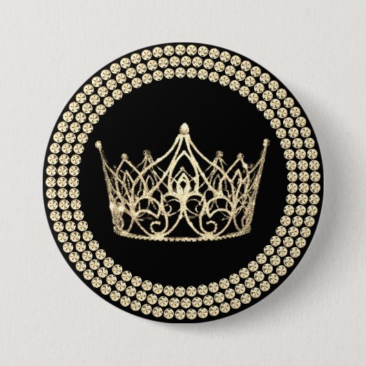 Wettkampfkrone Knopf - Schwarz & Gold Glamour Button (Vorderseite)