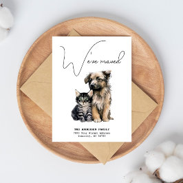 Weve bewegte neue Adresse Katze Hund Wasserfarbe B Ankündigungspostkarte