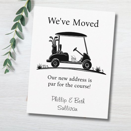 We've Moved Black Silhouette Golf Cart Ankündigungspostkarte