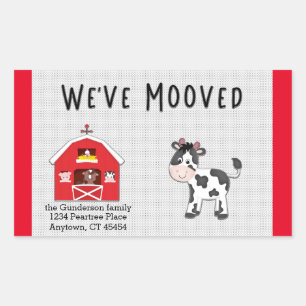 We've Moved Cow in Barnyard Relocation Notice Rechteckiger Aufkleber