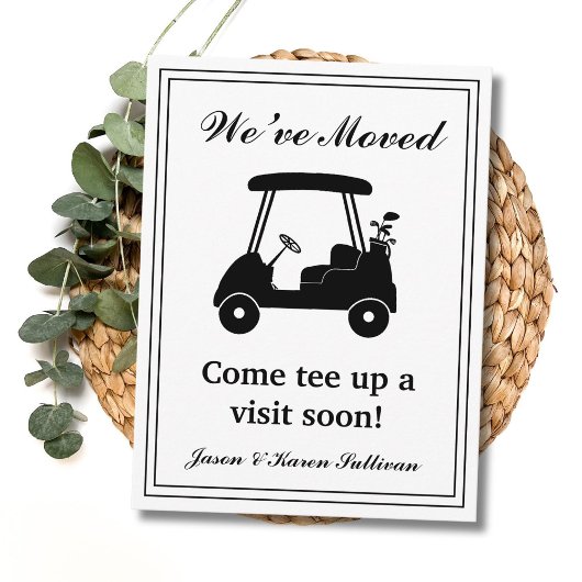 We've Moved Elegant Golf Cart Silhouette New Home Postkarte
