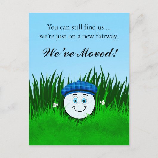 We've Moved Funny Golf Ball in Rough Personalized Postkarte (Vorderseite)