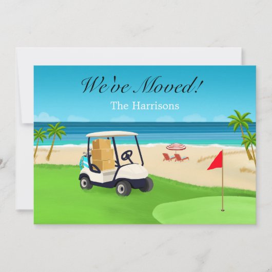 We've Moved Golf Course Beach Moving Announcement Ankündigung (Vorderseite)
