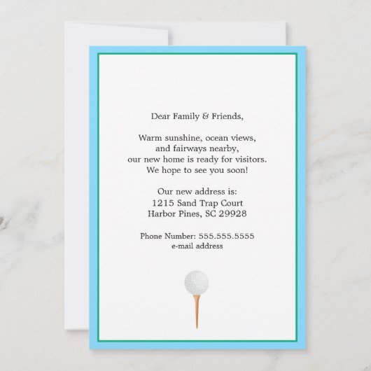 We've Moved Golf Course Beach Moving Announcement Ankündigung (Rückseite)