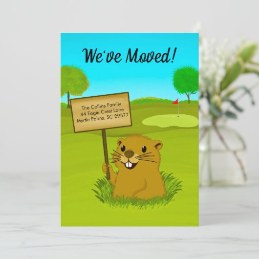 We've Moved Gopher on Golf Course Announcement Ankündigung (Stehend Vorderseite)