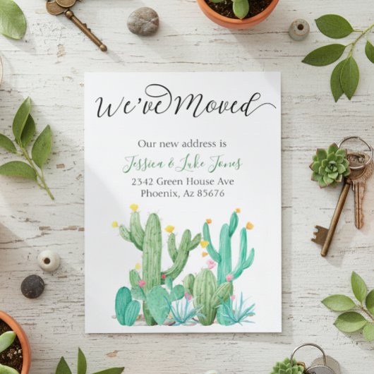 We've Moved New Address Announcement House Cactus Ankündigungspostkarte