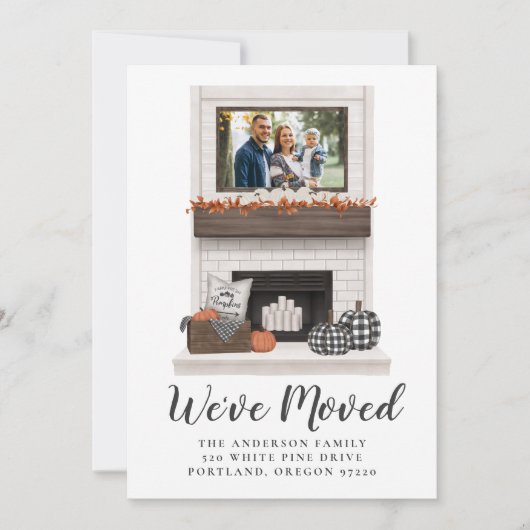 We've Moved Rustic Fall Farmhouse Fireplace Moving Ankündigung (Vorderseite)