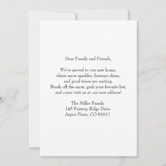 We've Moved Snowman Golfer Announcement Ankündigung (Rückseite)