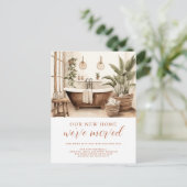 We've Moved Watercolor Cozy Bathroom Postkarte (Stehend Vorderseite)