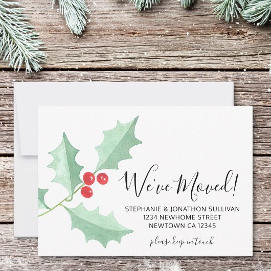 We've Moved Watercolor Holly Ankündigung