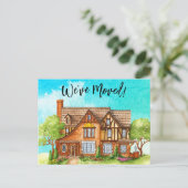 Weve Moved Watercolor Hütte Moving Ankündigung Postkarte (Stehend Vorderseite)