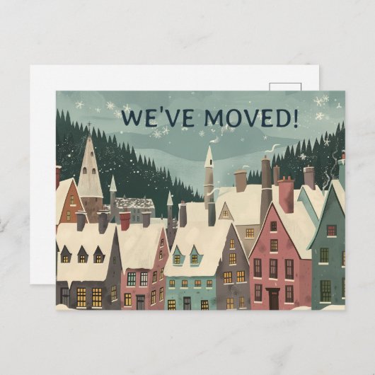 We've Moved Whimsical Winter House Change Address Ankündigungspostkarte (Vorne/Hinten)