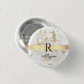 Wh & Gold Marble Gold Bar, DIY Black Name Monogram Button (Vorne & Hinten)