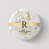 Wh & Gold Marble Gold Bar, DIY Black Name Monogram Button (Vorderseite)