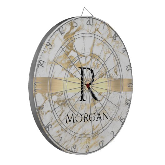 Wh & Gold Marble Gold Bar, DIY Black Name Monogram Dartscheibe (Vorderseite Links)