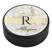 Wh & Gold Marble Gold Bar, DIY Black Name Monogram Eishockey Puck (3/4)