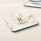 Wh & Gold Marble Gold Bar, DIY Black Name Monogram Getränkeuntersetzer (Linke Seite)