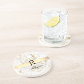 Wh & Gold Marble Gold Bar, DIY Black Name Monogram Getränkeuntersetzer (Seite)