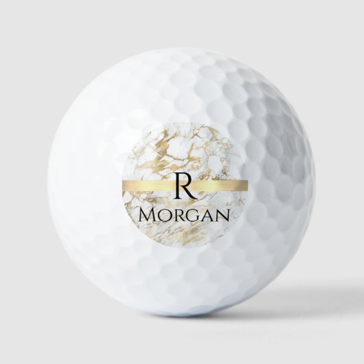 Wh & Gold Marble Gold Bar, DIY Black Name Monogram Golfball (Vorderseite)