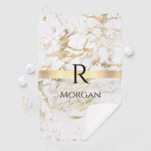 Wh & Gold Marble Gold Bar, DIY Black Name Monogram Golfhandtuch (Insitu)