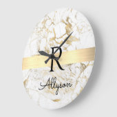 Wh & Gold Marble Gold Bar, DIY Black Name Monogram Große Wanduhr (Winkel)
