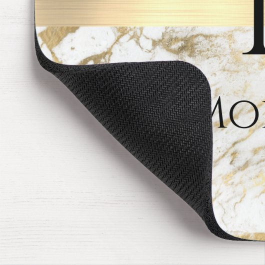 Wh & Gold Marble Gold Bar, DIY Black Name Monogram Mousepad (Ecke)