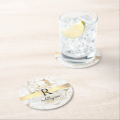 Wh & Gold Marble Gold Bar, DIY Black Name Monogram Runder Pappuntersetzer (Vor Ort)