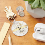 Wh & Gold Marble Gold Bar, DIY Black Name Monogram Schlüsselanhänger<br><div class="desc">Personalize your name in black script and black monogram on trendy Gold Bar on White and Gold Marble. Click “Customize” to change colors and type styles</div>