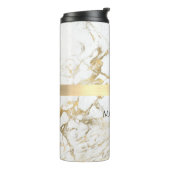 Wh & Gold Marble Gold Bar, DIY Black Name Monogram Thermosbecher (Nach links gedreht)