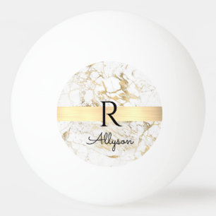 Wh & Gold Marble Gold Bar, DIY Black Name Monogram Tischtennisball