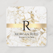 Wh/Gold Marble Gold Bar DIY Blk Name Monogram Info Quadratische Visitenkarte (Vorderseite)