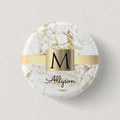 Wh & Gold Marmor Box, DIY Black Name Monogram Button (Vorderseite)