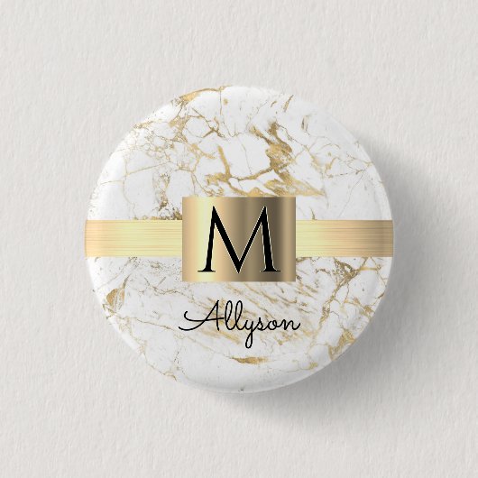 Wh & Gold Marmor Box, DIY Black Name Monogram Button (Vorderseite)
