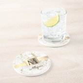 Wh & Gold Marmor Box, DIY Black Name Monogram Getränkeuntersetzer (Seite)