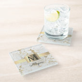 Wh & Gold Marmor Box, DIY Black Name Monogram Glasuntersetzer (Schrägansicht)