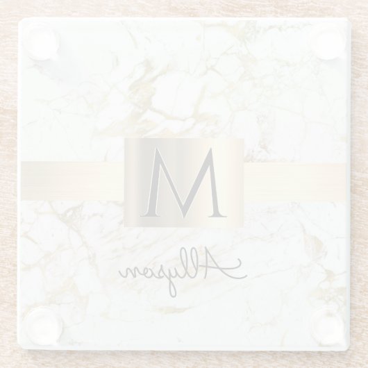 Wh & Gold Marmor Box, DIY Black Name Monogram Glasuntersetzer (Rückseite)