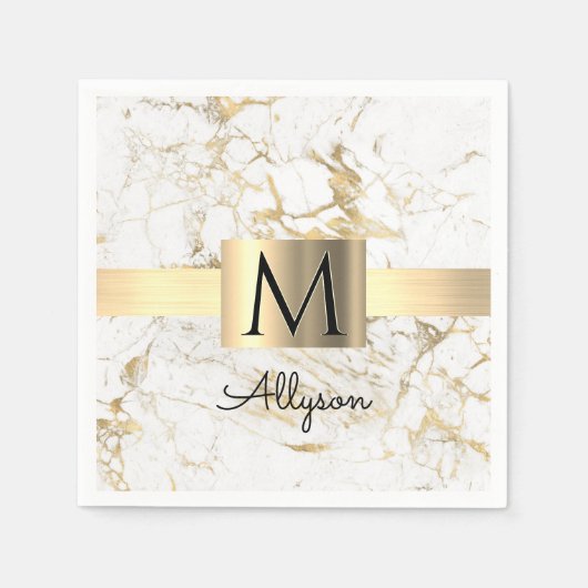 Wh & Gold Marmor Box, DIY Black Name Monogram Serviette (Vorderseite)