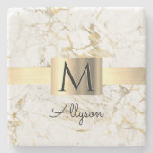 Wh & Gold Marmor Box, DIY Black Name Monogram Steinuntersetzer (Vorderseite)