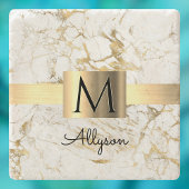 Wh & Gold Marmor Box, DIY Black Name Monogram Steinuntersetzer