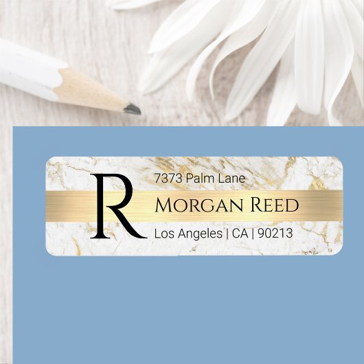 Wh/Gold-Marmor, Goldblindname Monogram-Adresse