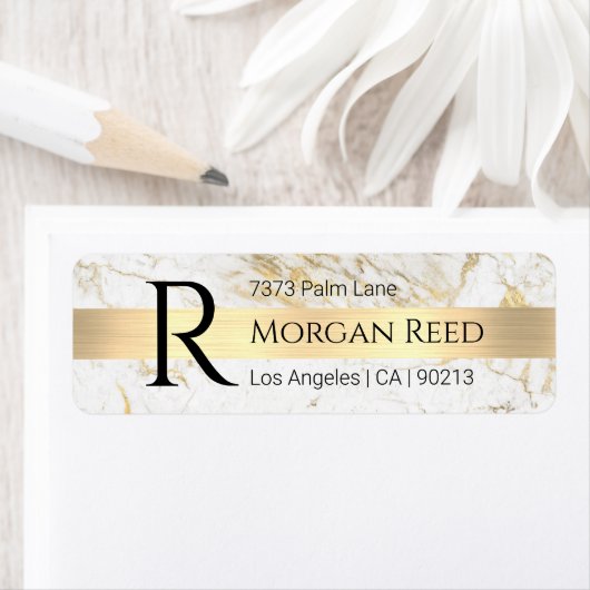 Wh/Gold-Marmor, Goldblindname Monogram-Adresse (Insitu)
