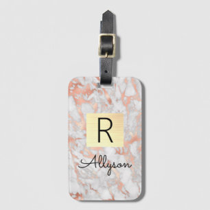 Wh & Rose Gold Marmor Box, Name & Monogramm Gepäckanhänger