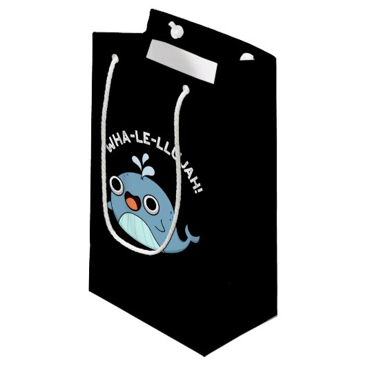 Wha-le-llujah Funny Blue Whale Pun Dark BG Kleine Geschenktüte (Vorderseite Schrägansicht)