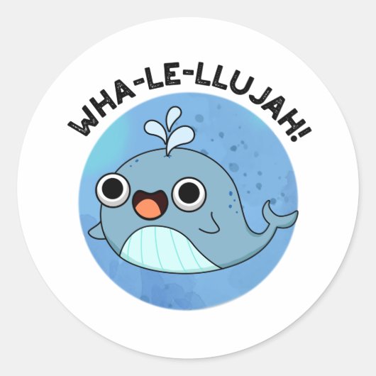 Wha-le-llujah Funny Blue Whale Pun Runder Aufkleber (Vorderseite)