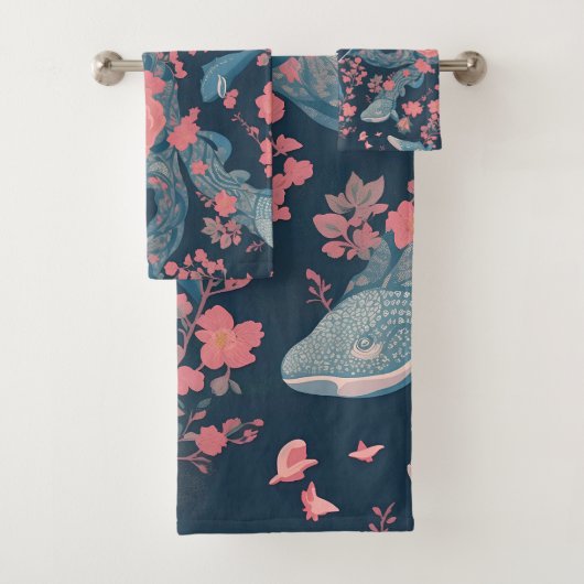 Whalblütenfarbenes Personalisiertes Muster Badhandtuch Set (Insitu)