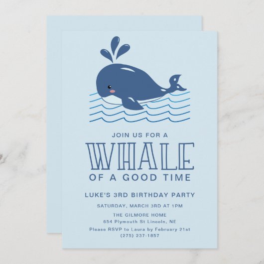 Whale a good time Baby Boy Birthday Party Einladung (Vorne/Hinten)