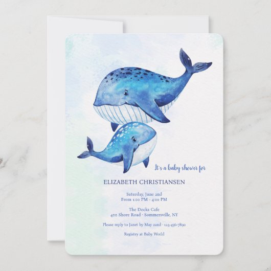 Whale a Time Baby Shower Einladung (Vorderseite)