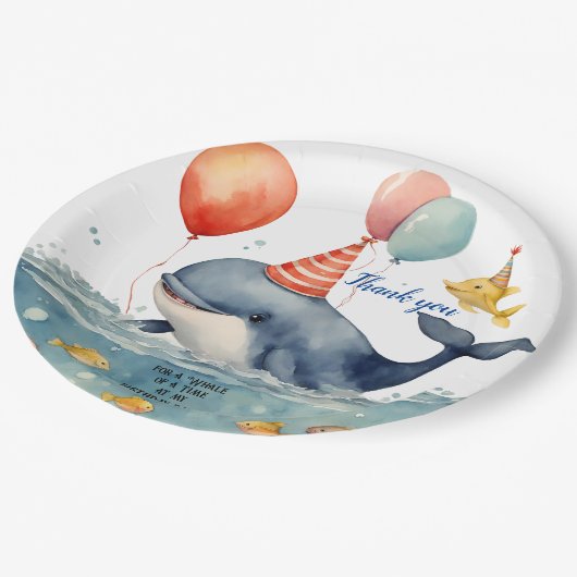 Whale a Time Boys Birthday Danke Pappteller (Schrägansicht)