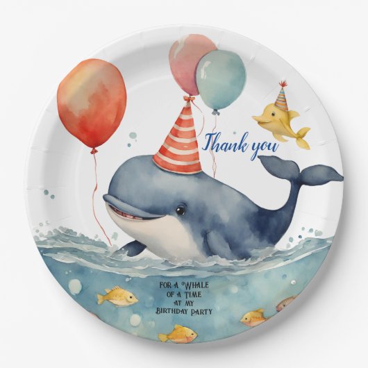 Whale a Time Boys Birthday Danke Pappteller (Vorderseite)